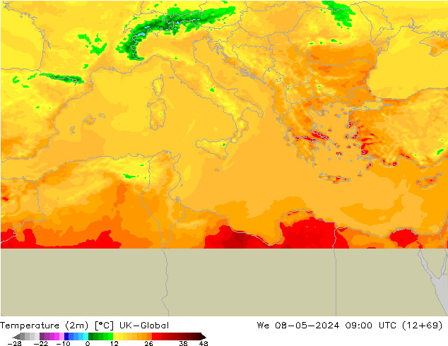 Temperature (2m) UK-Global St 08.05.2024 09 UTC