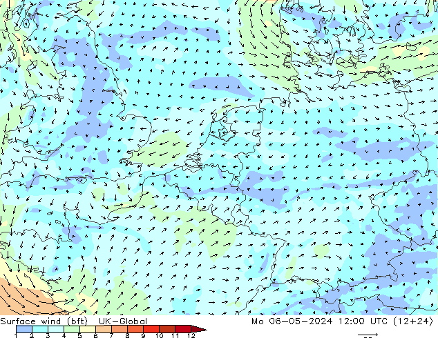 Surface wind (bft) UK-Global Mo 06.05.2024 12 UTC