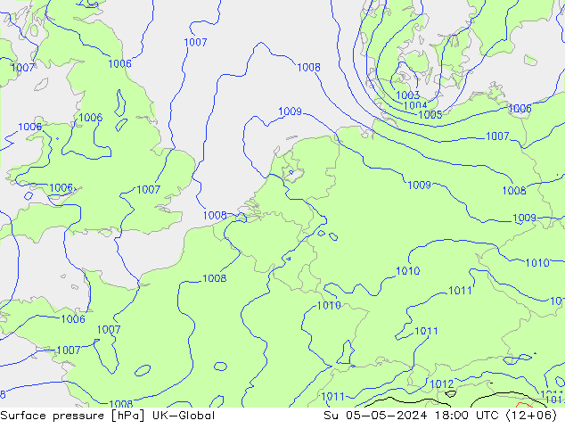 Pressione al suolo UK-Global dom 05.05.2024 18 UTC