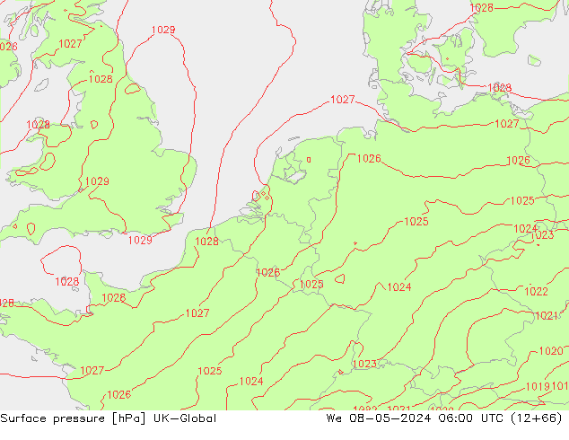Surface pressure UK-Global We 08.05.2024 06 UTC