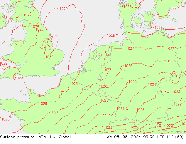 Atmosférický tlak UK-Global St 08.05.2024 09 UTC