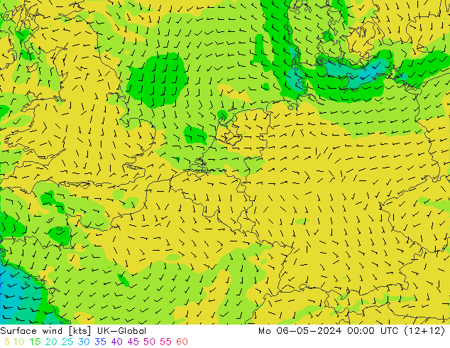 Surface wind UK-Global Po 06.05.2024 00 UTC
