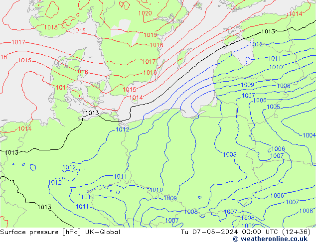 Presión superficial UK-Global mar 07.05.2024 00 UTC