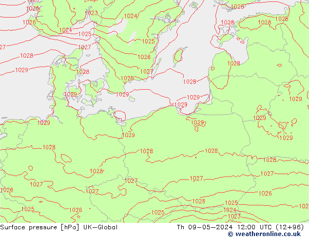 Surface pressure UK-Global Th 09.05.2024 12 UTC