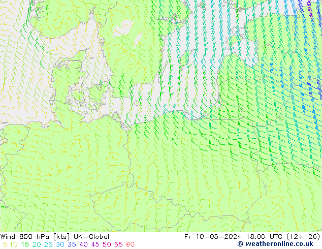 wiatr 850 hPa UK-Global pt. 10.05.2024 18 UTC