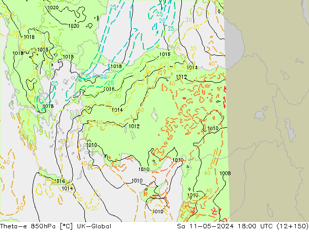 Theta-e 850hPa UK-Global sáb 11.05.2024 18 UTC