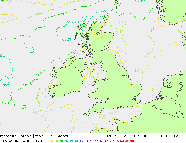 Isotachen (mph) UK-Global do 09.05.2024 00 UTC