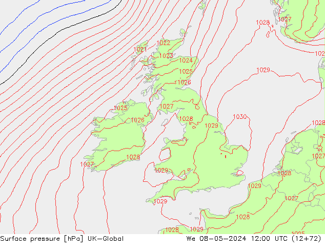 Surface pressure UK-Global We 08.05.2024 12 UTC