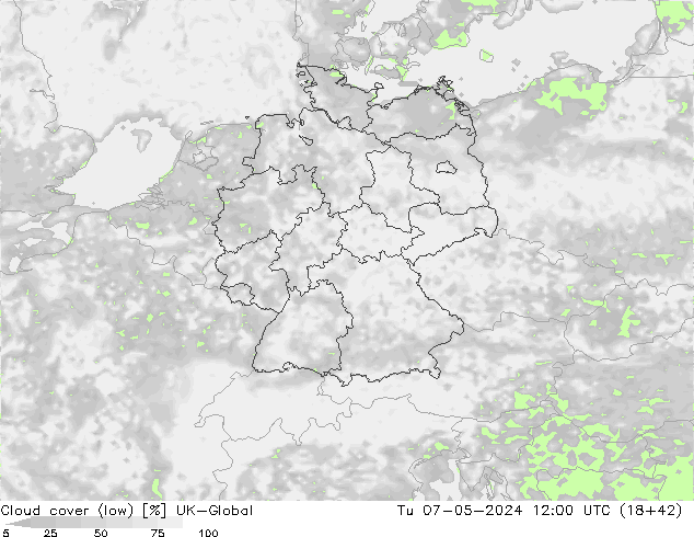 Bewolking (Laag) UK-Global di 07.05.2024 12 UTC