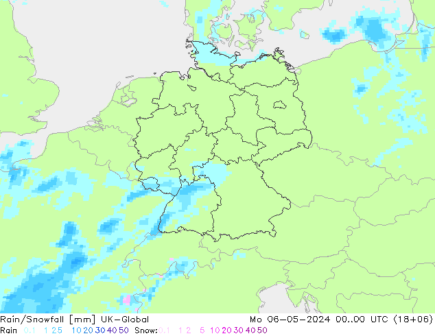 Regen/Schneefall UK-Global Mo 06.05.2024 00 UTC