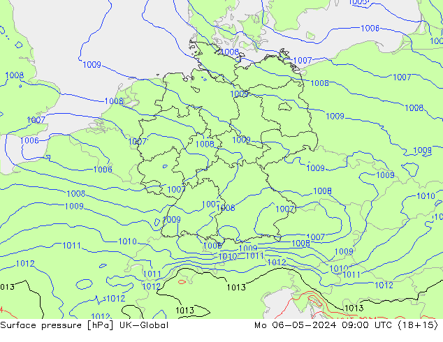 Surface pressure UK-Global Mo 06.05.2024 09 UTC