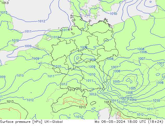 地面气压 UK-Global 星期一 06.05.2024 18 UTC