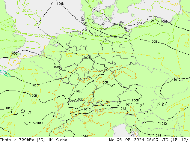 Theta-e 700hPa UK-Global lun 06.05.2024 06 UTC