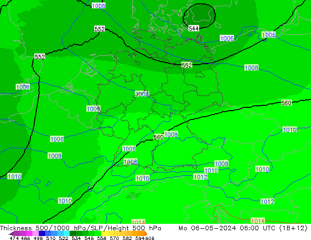 Dikte 500-1000hPa UK-Global ma 06.05.2024 06 UTC