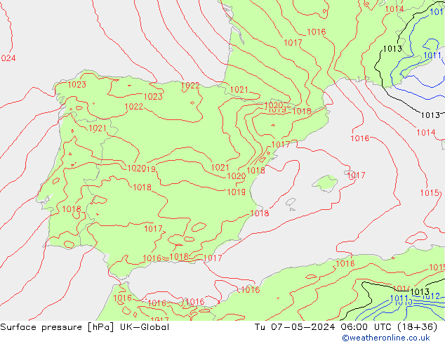 Pressione al suolo UK-Global mar 07.05.2024 06 UTC
