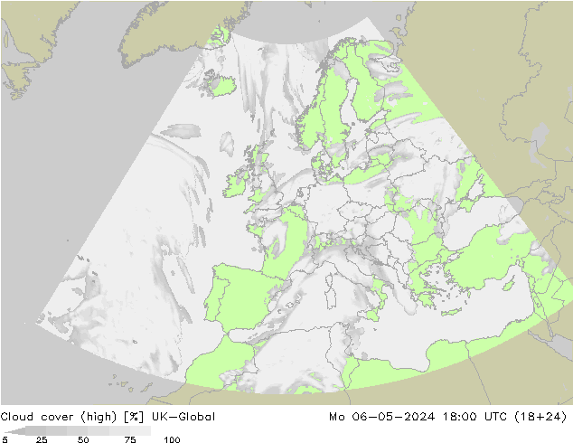 Cloud cover (high) UK-Global Mo 06.05.2024 18 UTC