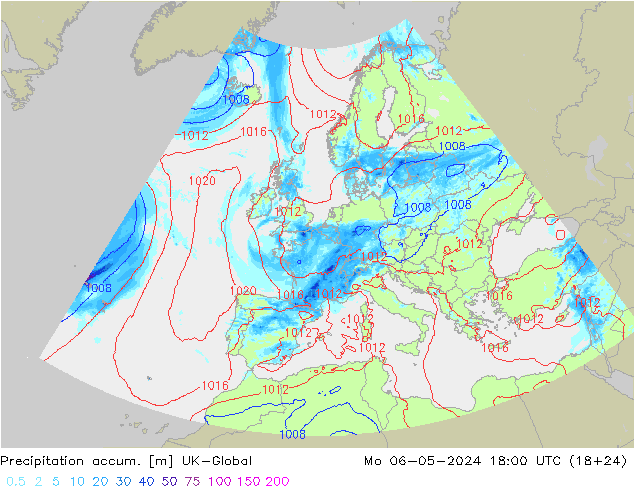 Precipitation accum. UK-Global Mo 06.05.2024 18 UTC