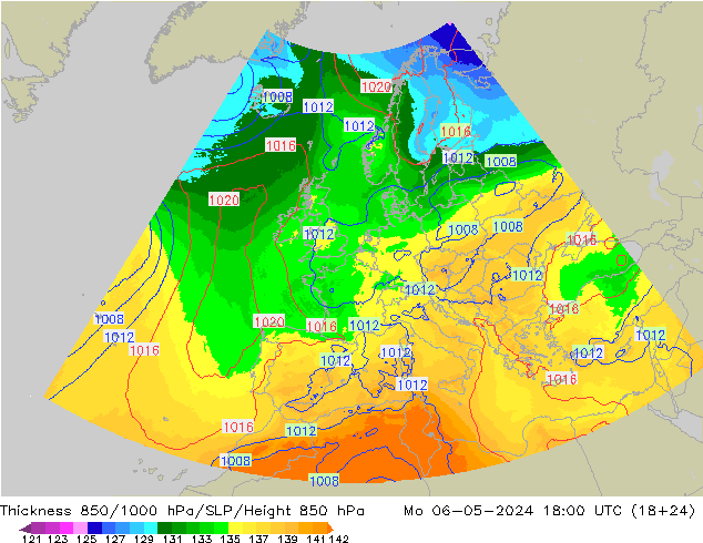 Schichtdicke 850-1000 hPa UK-Global Mo 06.05.2024 18 UTC