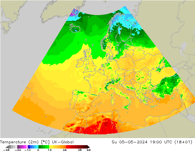 Sıcaklık Haritası (2m) UK-Global Paz 05.05.2024 19 UTC