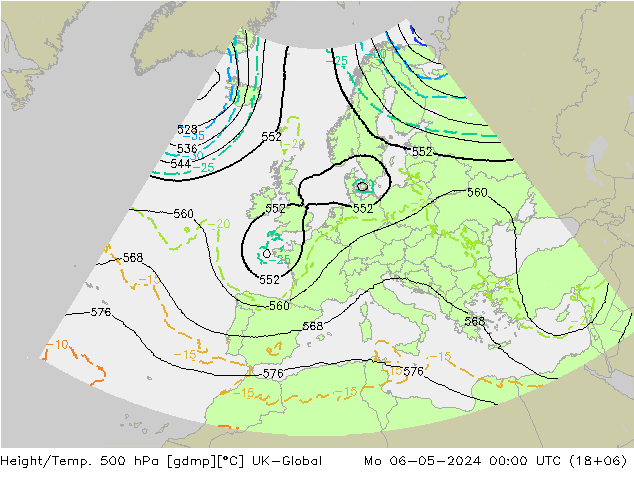 Height/Temp. 500 гПа UK-Global пн 06.05.2024 00 UTC