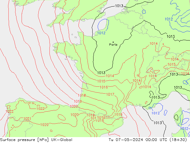 Atmosférický tlak UK-Global Út 07.05.2024 00 UTC