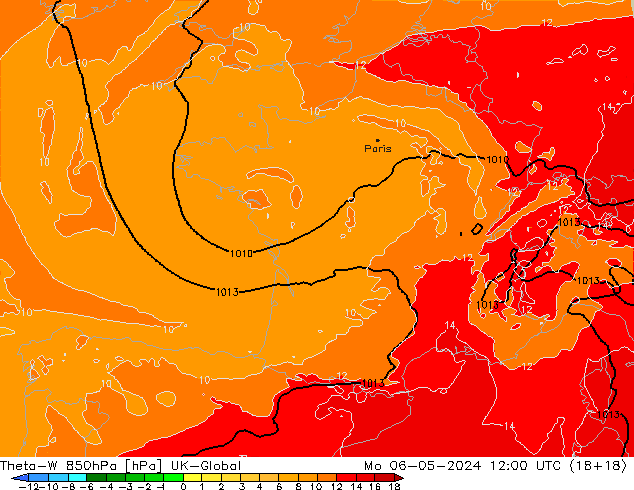 Theta-W 850hPa UK-Global lun 06.05.2024 12 UTC