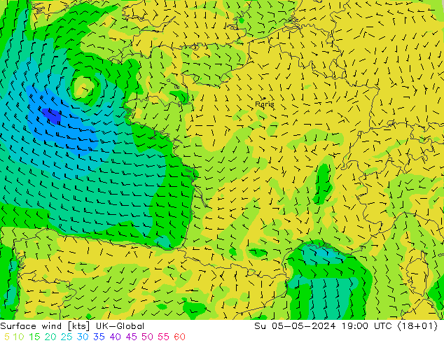 Vent 10 m UK-Global dim 05.05.2024 19 UTC