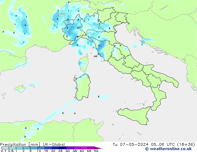 Précipitation UK-Global mar 07.05.2024 06 UTC