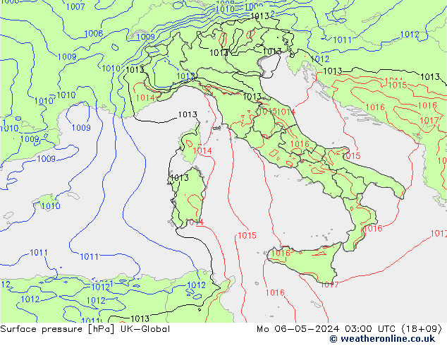 приземное давление UK-Global пн 06.05.2024 03 UTC