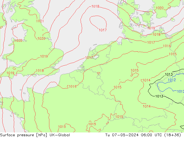 Pressione al suolo UK-Global mar 07.05.2024 06 UTC