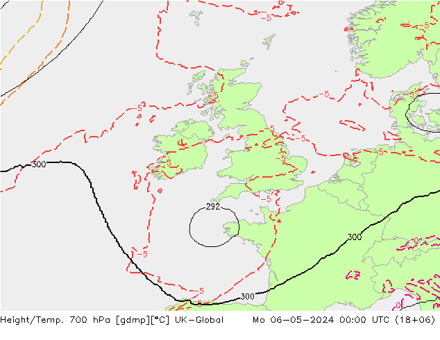 Height/Temp. 700 hPa UK-Global Mo 06.05.2024 00 UTC