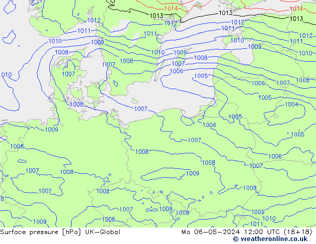 Pressione al suolo UK-Global lun 06.05.2024 12 UTC