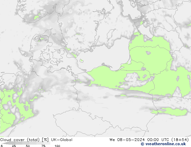 nuvens (total) UK-Global Qua 08.05.2024 00 UTC