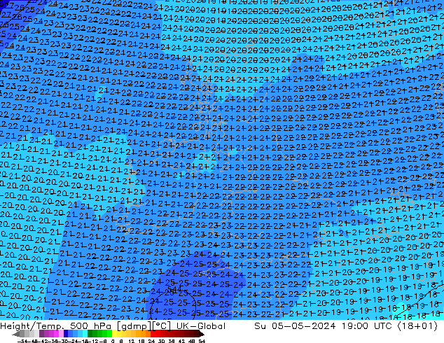 Height/Temp. 500 hPa UK-Global Su 05.05.2024 19 UTC