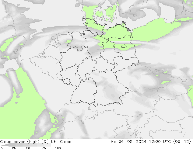 Cloud cover (high) UK-Global Mo 06.05.2024 12 UTC