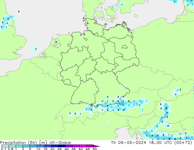 Precipitation (6h) UK-Global Th 09.05.2024 00 UTC