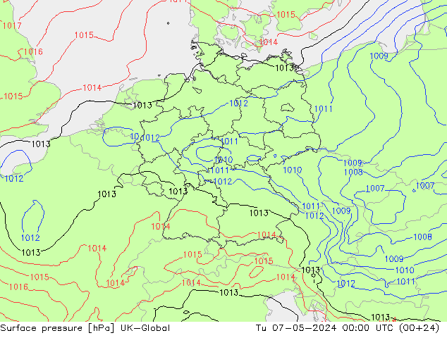 Surface pressure UK-Global Tu 07.05.2024 00 UTC