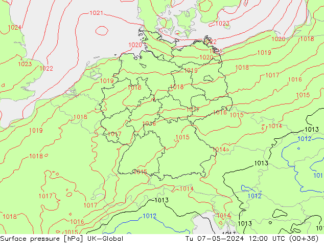 Surface pressure UK-Global Tu 07.05.2024 12 UTC