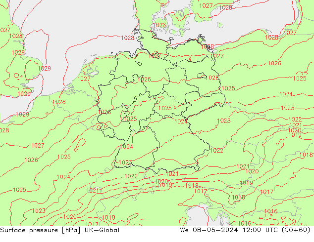 Luchtdruk (Grond) UK-Global wo 08.05.2024 12 UTC