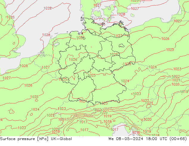 Surface pressure UK-Global We 08.05.2024 18 UTC