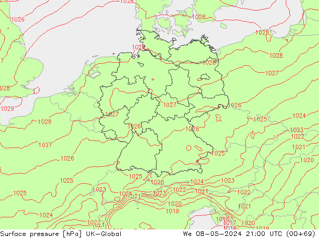 Luchtdruk (Grond) UK-Global wo 08.05.2024 21 UTC