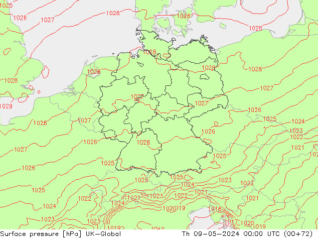 Pressione al suolo UK-Global gio 09.05.2024 00 UTC