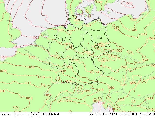 Pressione al suolo UK-Global sab 11.05.2024 12 UTC