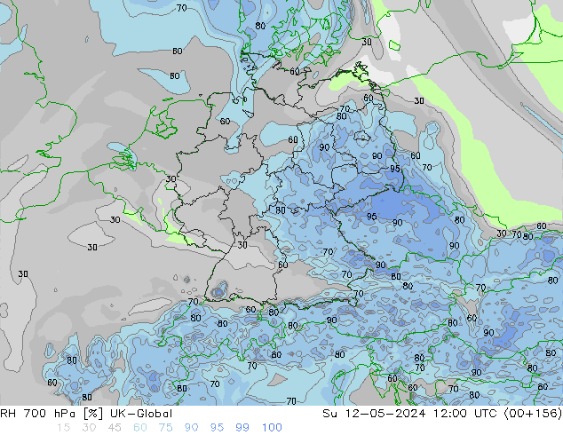 Humedad rel. 700hPa UK-Global dom 12.05.2024 12 UTC