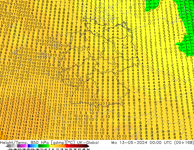 Height/Temp. 850 гПа UK-Global пн 13.05.2024 00 UTC