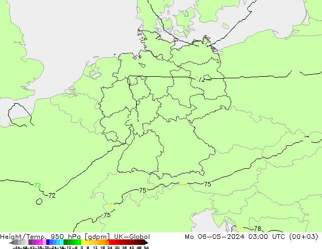 Height/Temp. 950 hPa UK-Global Mo 06.05.2024 03 UTC