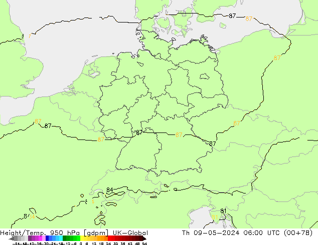 Yükseklik/Sıc. 950 hPa UK-Global Per 09.05.2024 06 UTC