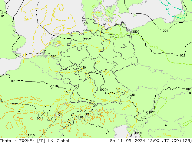 Theta-e 700hPa UK-Global Sa 11.05.2024 18 UTC