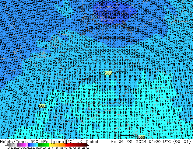 Height/Temp. 500 гПа UK-Global пн 06.05.2024 01 UTC