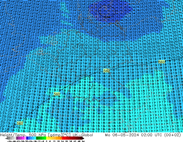 Height/Temp. 500 hPa UK-Global lun 06.05.2024 02 UTC